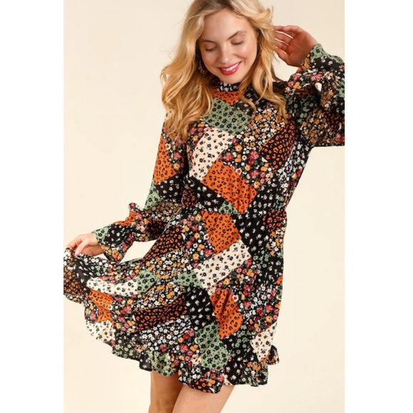 Floral Patchwork Long Sleeve Dress - Picture 1 of 5